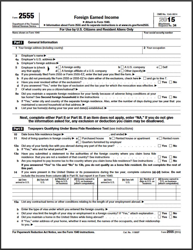 The Foreign Earned Income Exclusion Form 2555 from the IRS